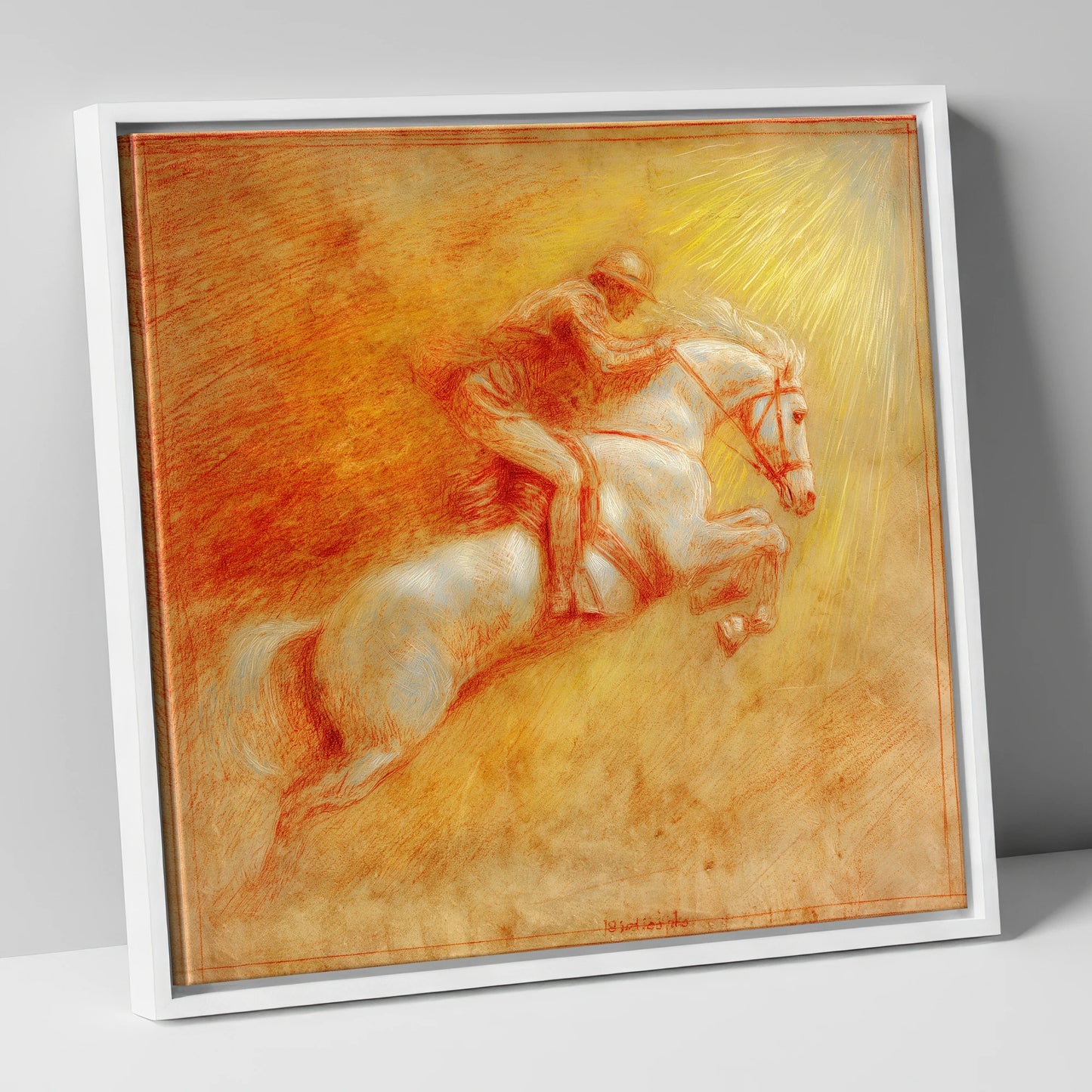Ascent Into Light show jumping horse canvas wall art in white frame