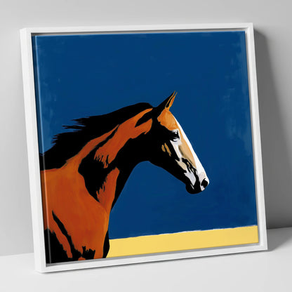 Vibrant Bay Gallop racing horse canvas wall art in white frame