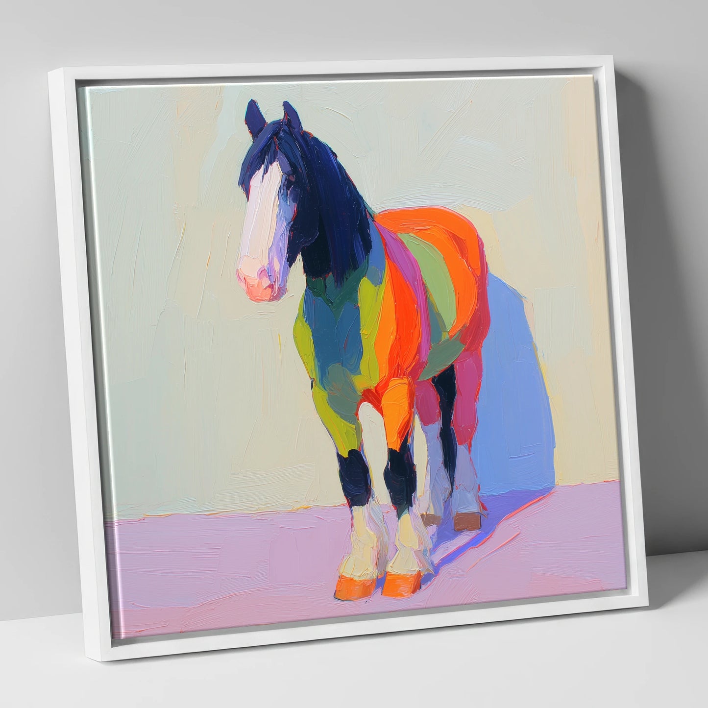 Chromatic Draught Horse horse breed canvas wall art in white frame