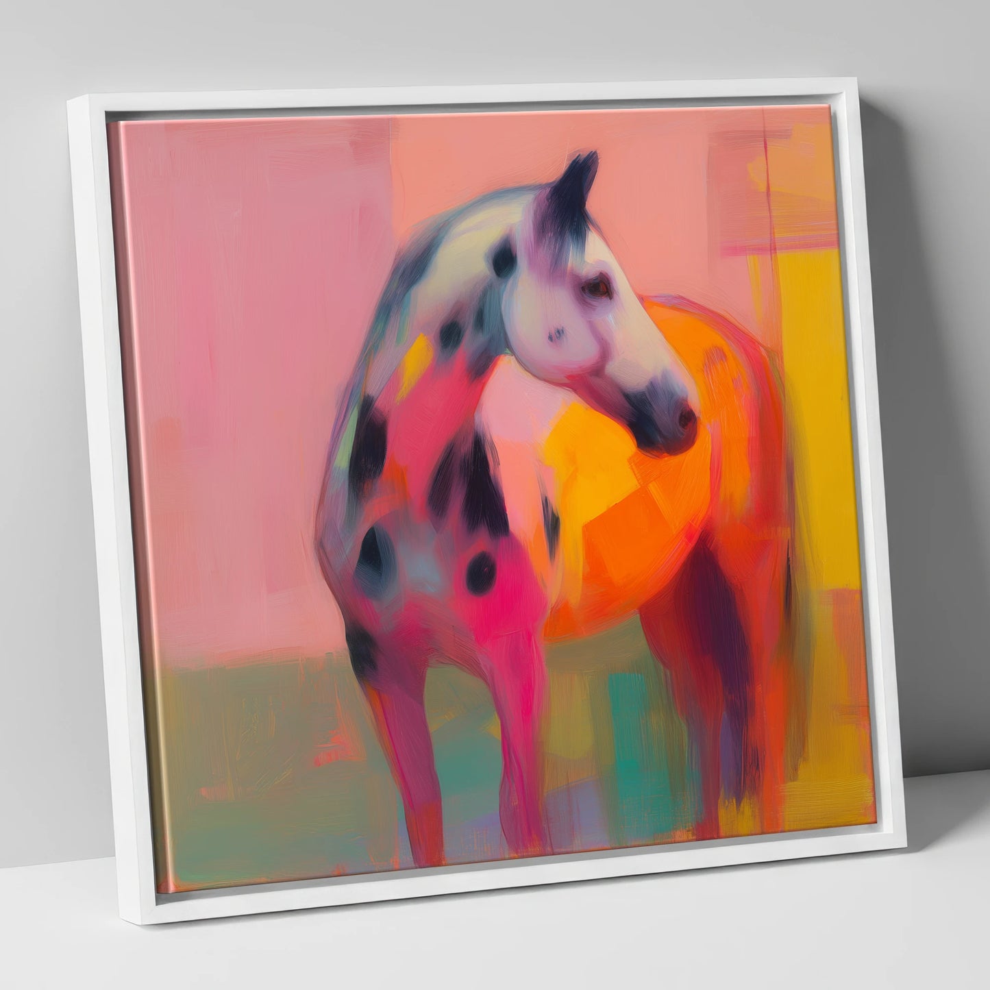 Vibrant Appaloosa horse breed canvas wall art in white frame
