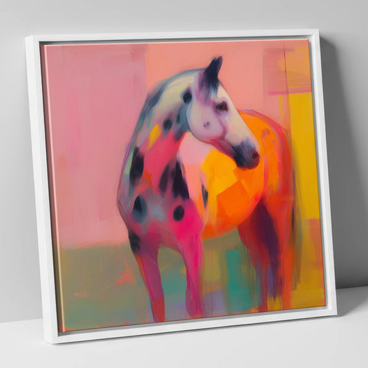Vibrant Appaloosa horse breed canvas wall art in white frame