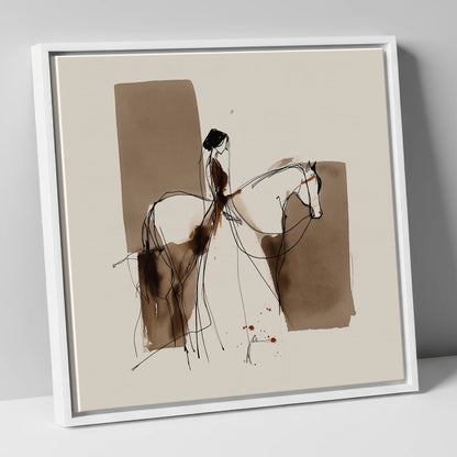 Fluid Connection horse & rider canvas wall art in white frame