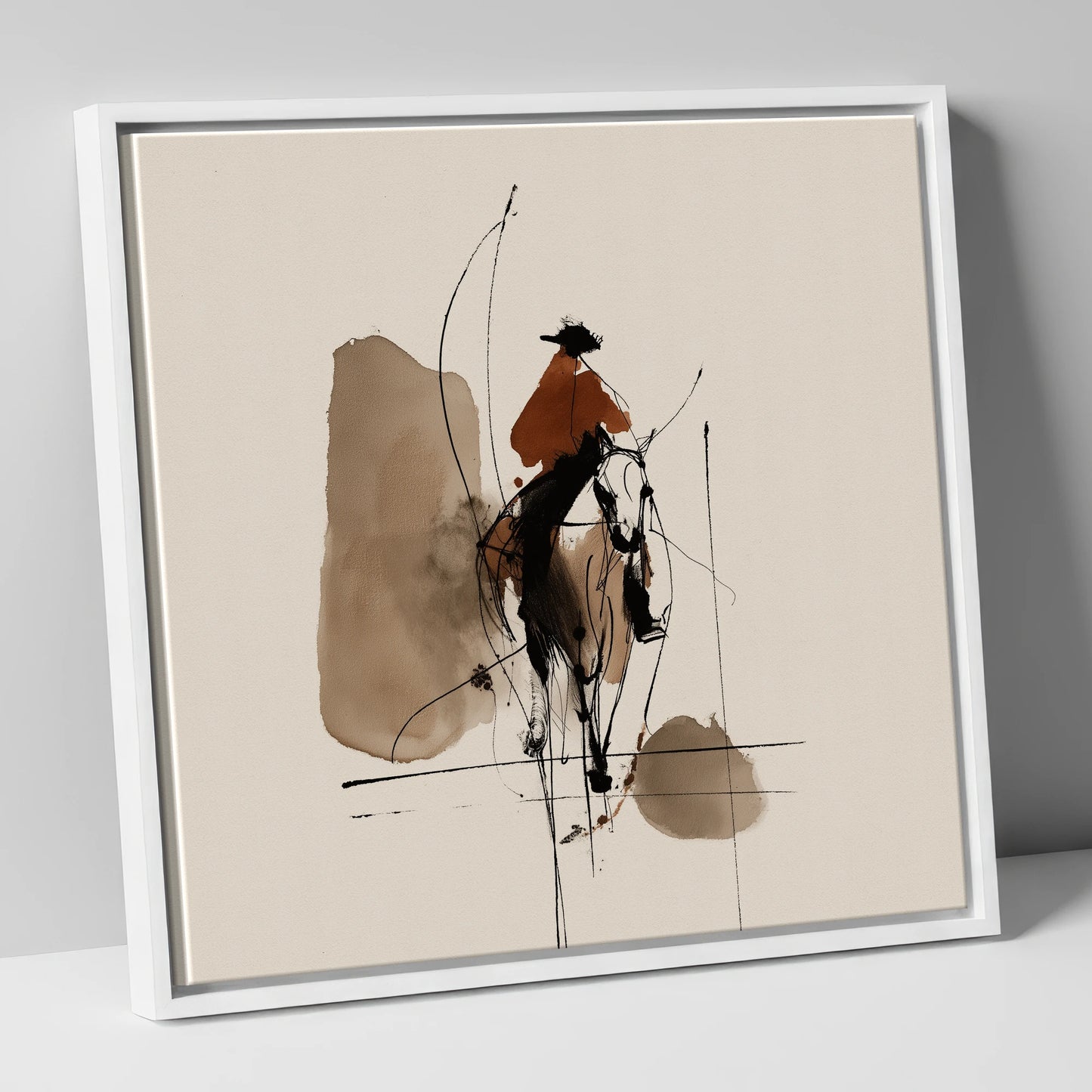 Terracotta Vaquero western horse canvas wall art in white frame
