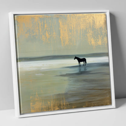 Gilded Horizon horse landscape canvas wall art in white frame