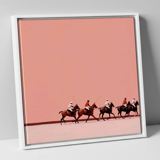 Dusty Rose Chukka polo horse canvas wall art in white frame
