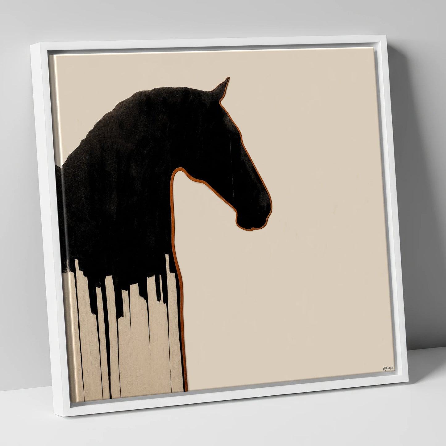 Midnight Equine Silhouette horse breed canvas wall art in white frame
