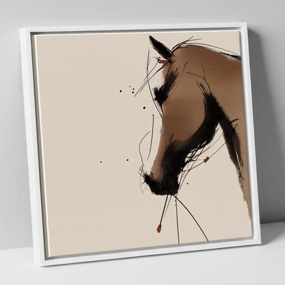Sepia Ink Profile horse portrait canvas wall art in white frame
