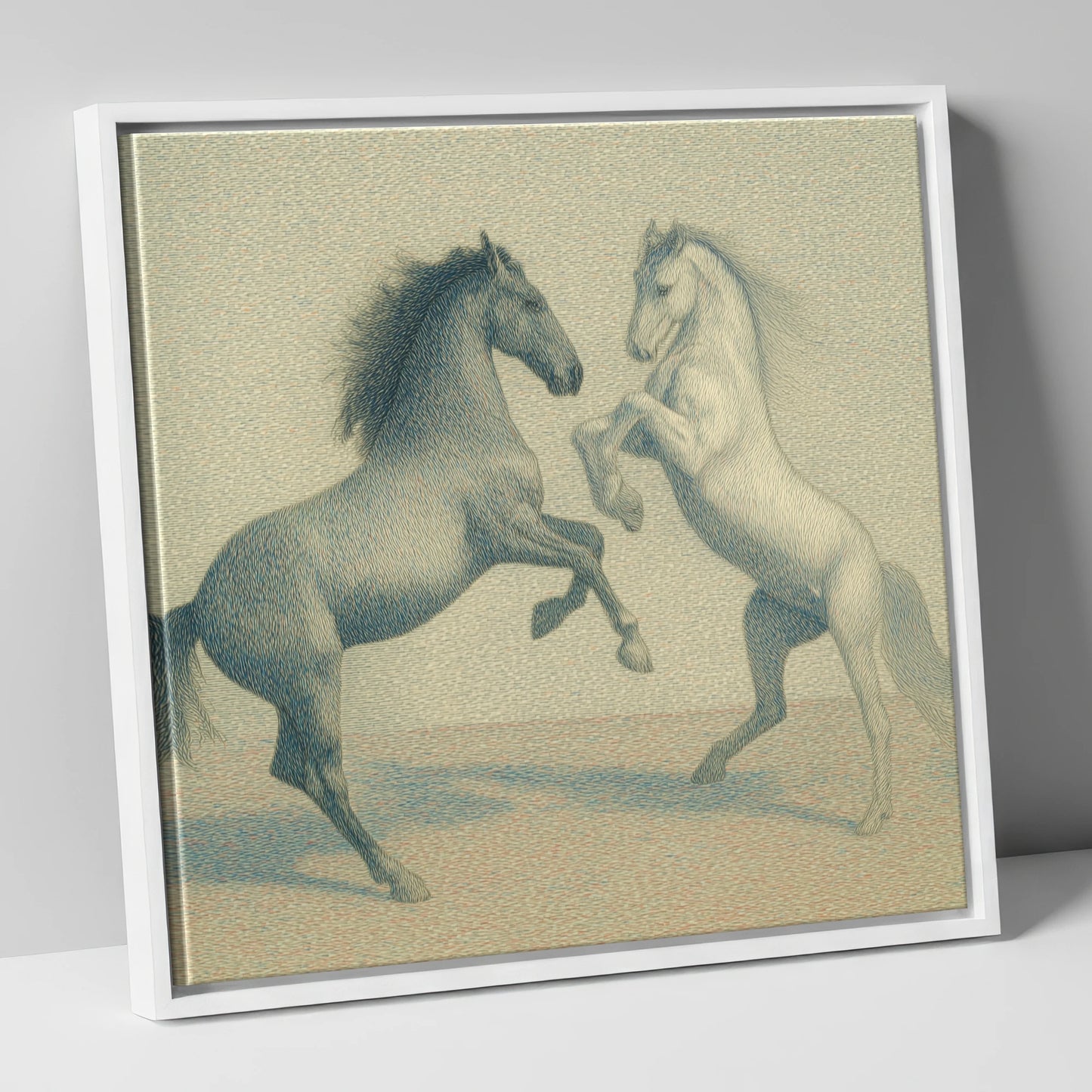 Timeless Equine Encounter wild horses canvas wall art in white frame