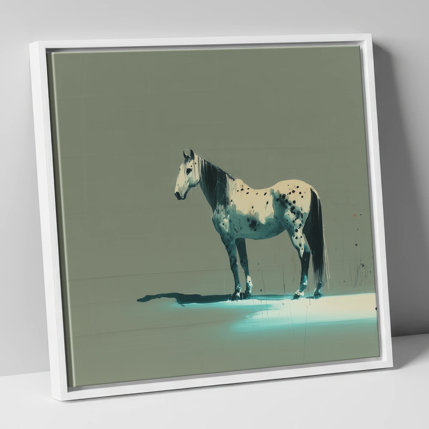 Teal Shadow Appaloosa horse breed canvas wall art in white frame