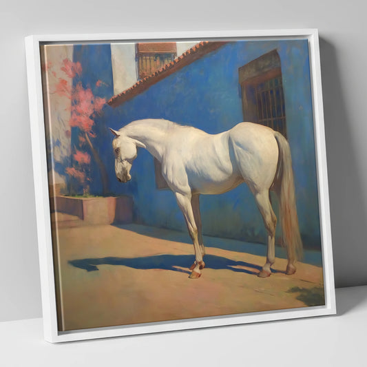 Andalusian in Azure horse breed canvas wall art in white frame