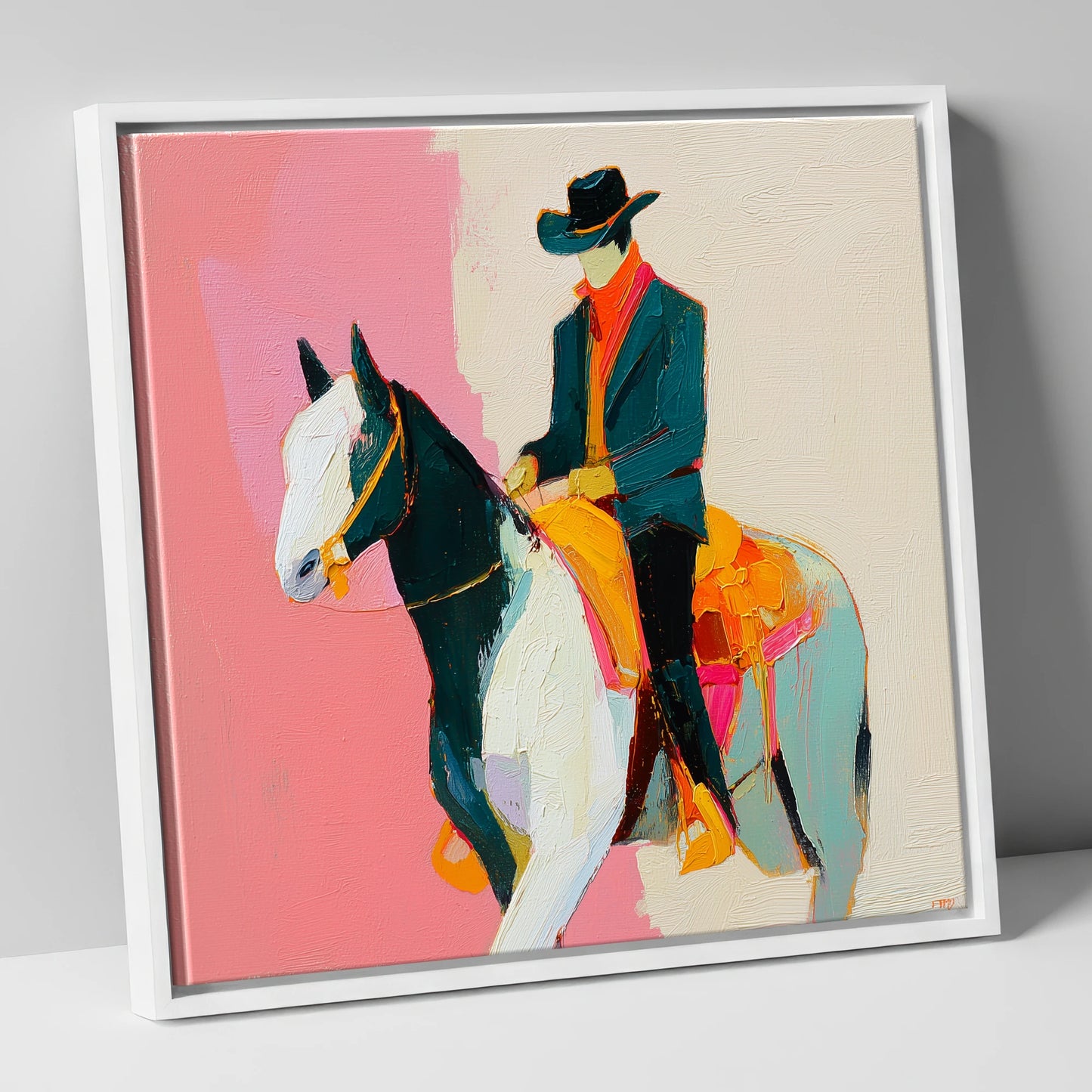 Modern Western Spirit western horse canvas wall art in white frame
