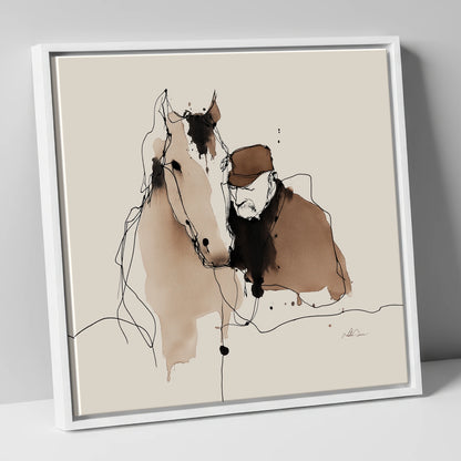 Silent Companions horse & rider canvas wall art in white frame