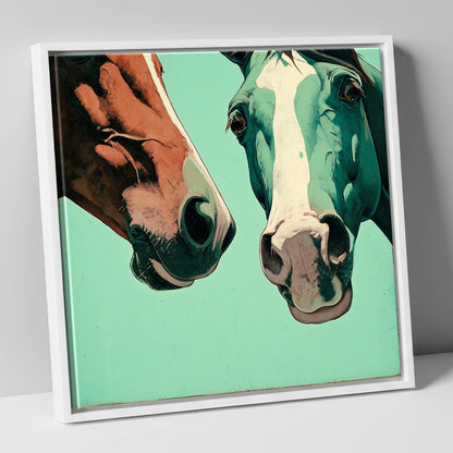 Inquisitive Companions horse portrait canvas wall art in white frame