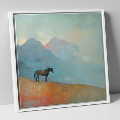 Highland Solitude horse landscape canvas wall art in white frame