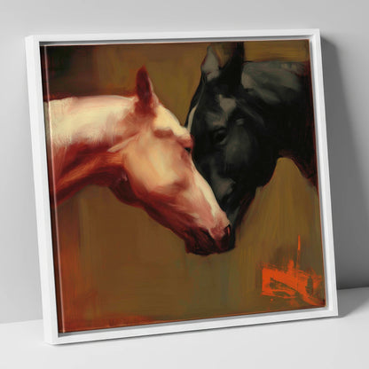 Silent Communion horse portrait canvas wall art in white frame