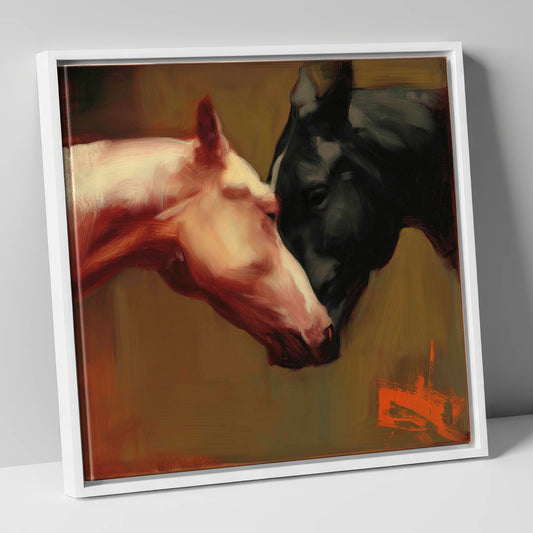 Silent Communion horse portrait canvas wall art in white frame