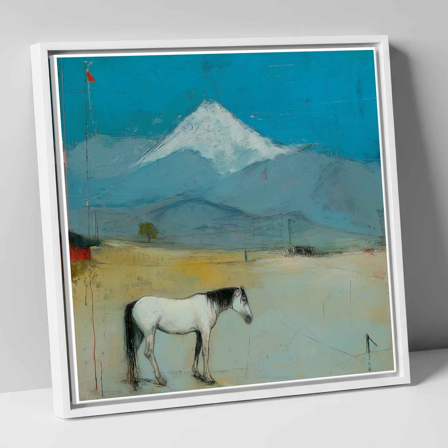 Beneath the Snow Peak horse landscape canvas wall art in white frame