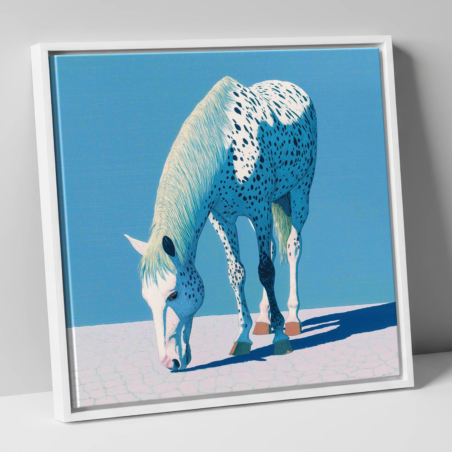 Azure Appaloosa horse breed canvas wall art in white frame