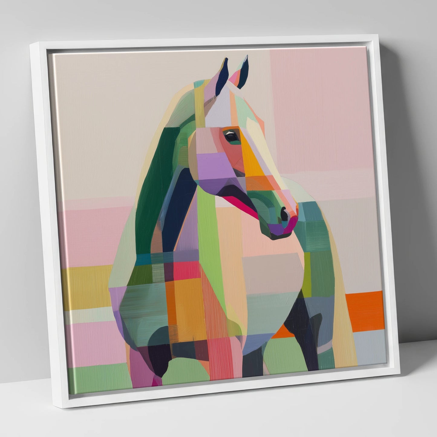 Prismatic Equine Profile horse breed canvas wall art in white frame