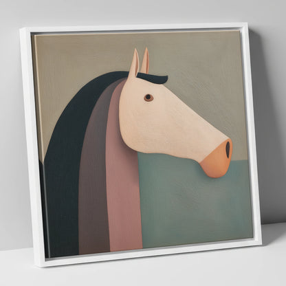 Earthy Equine Profile horse portrait canvas wall art in white frame