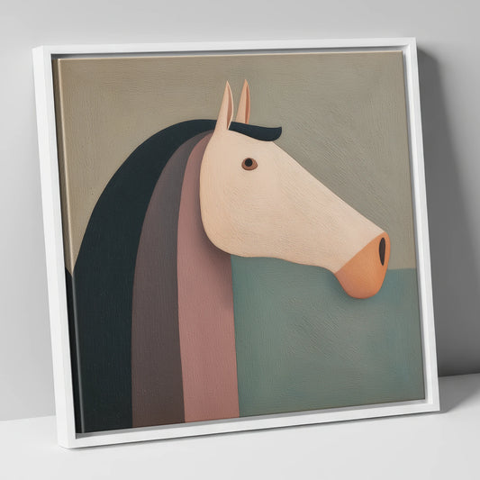 Earthy Equine Profile horse portrait canvas wall art in white frame