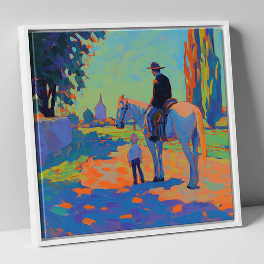 The Young Admirer horse & rider canvas wall art in white frame