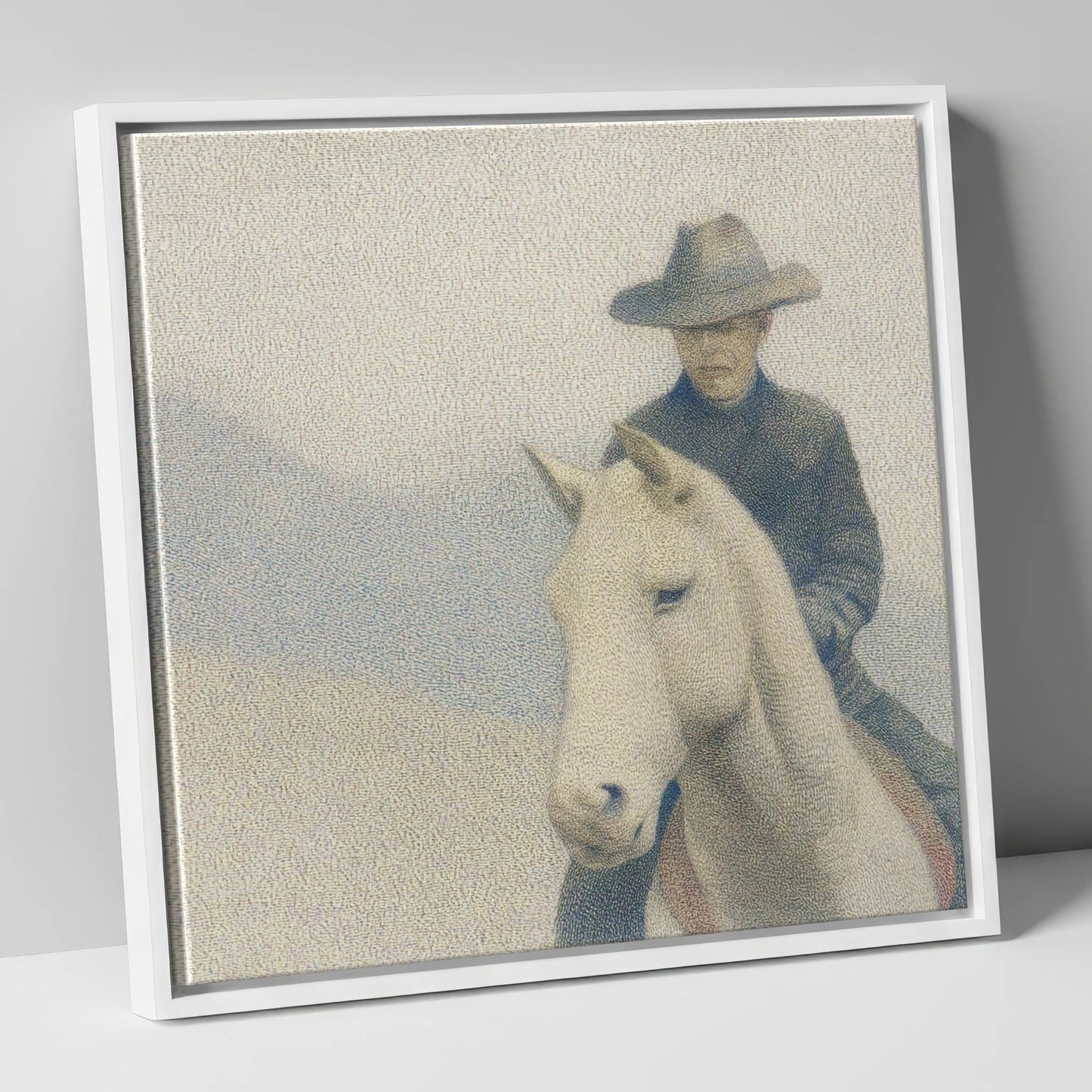 The Quiet Trail western horse canvas wall art in white frame