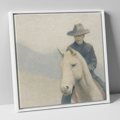 The Quiet Trail western horse canvas wall art in white frame