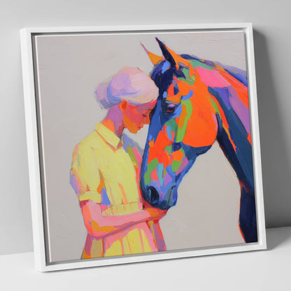 Radiant Connection horse & rider canvas wall art in white frame