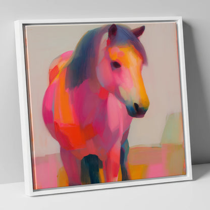 The Chromatic Pony horse breed canvas wall art in white frame