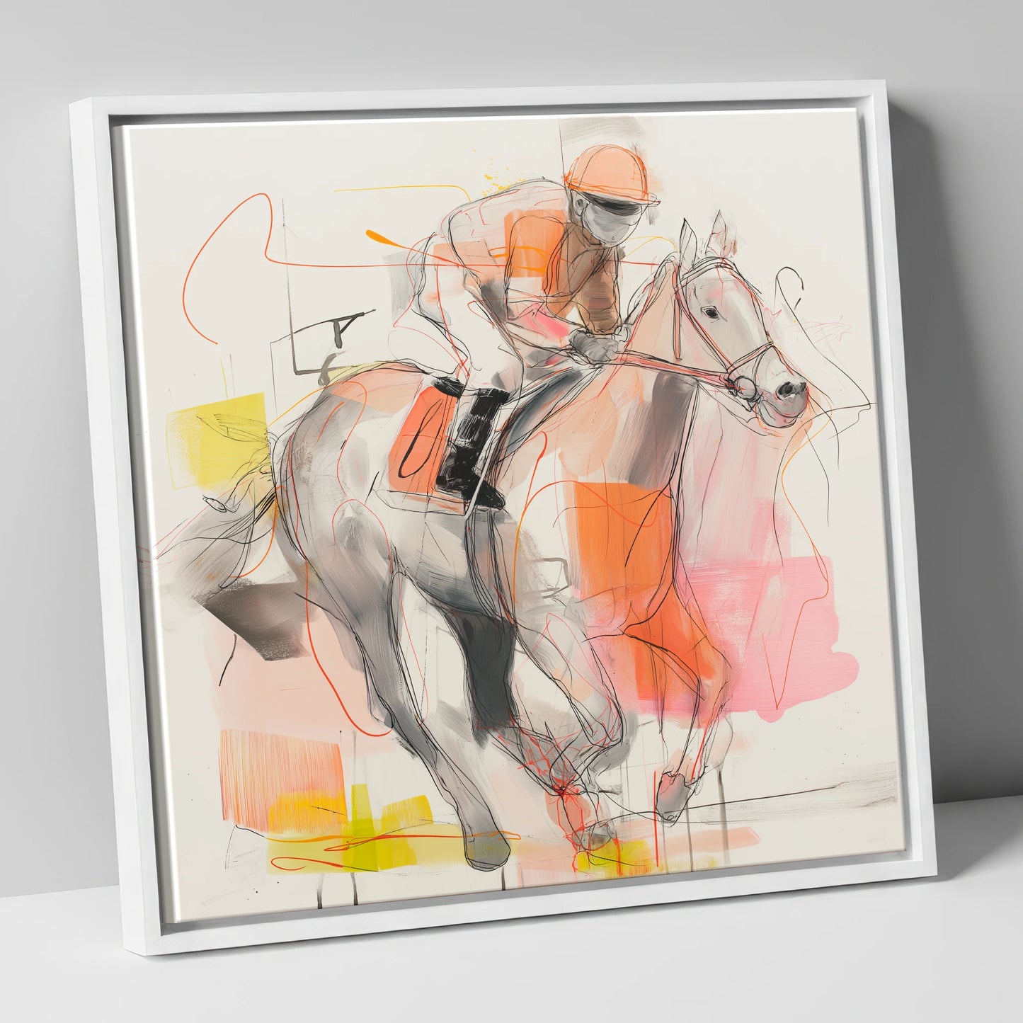 Sprint to the Wire racing horse canvas wall art in white frame