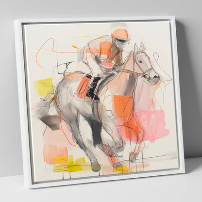 Sprint to the Wire racing horse canvas wall art in white frame