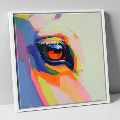 Vibrant Equine Gaze horse portrait canvas wall art in white frame