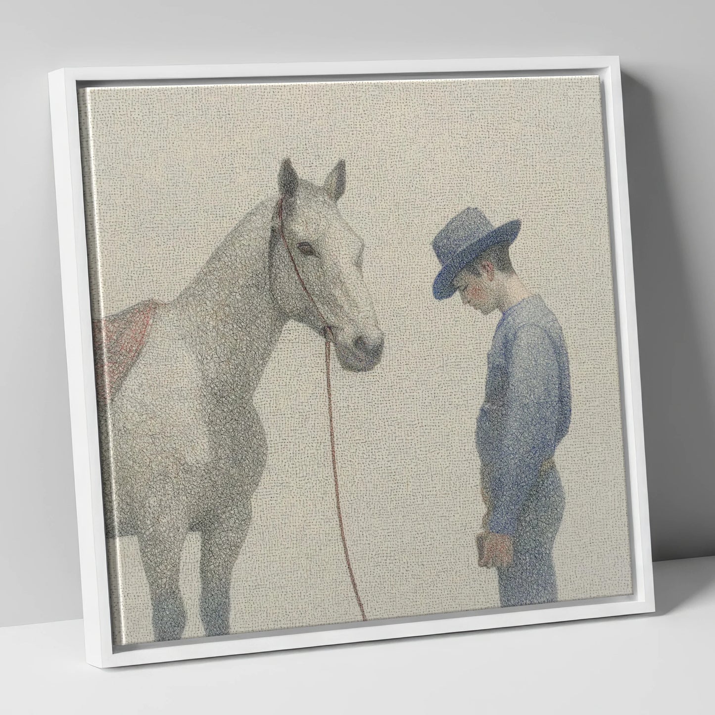 The Quiet Bond western horse canvas wall art in white frame