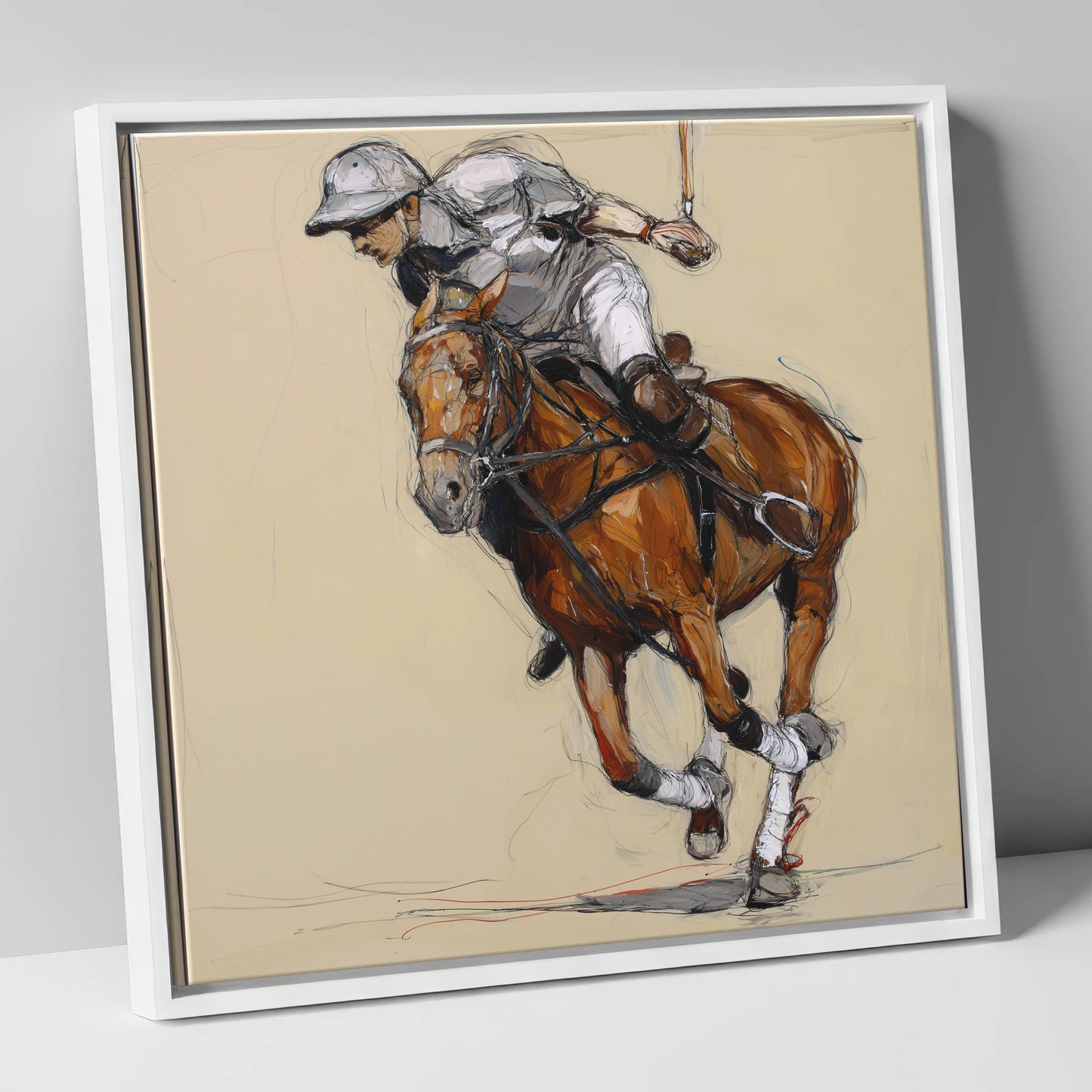 The Decisive Chukka polo horse canvas wall art in white frame