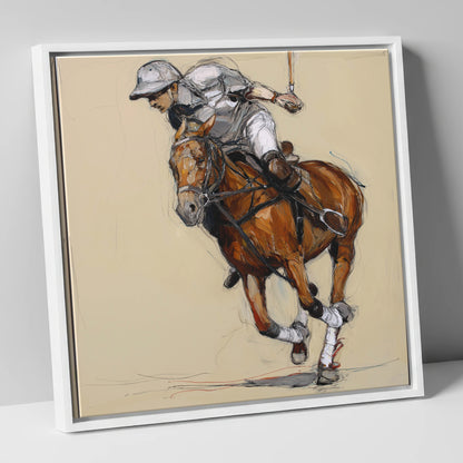 The Decisive Chukka polo horse canvas wall art in white frame