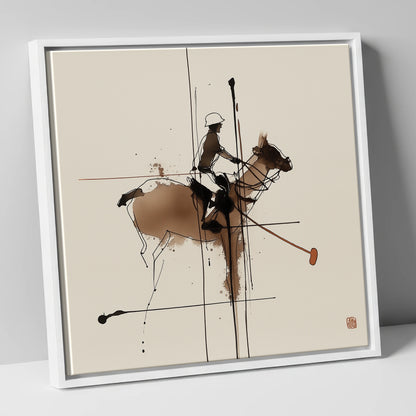 Abstract Polo Strike polo horse canvas wall art in white frame