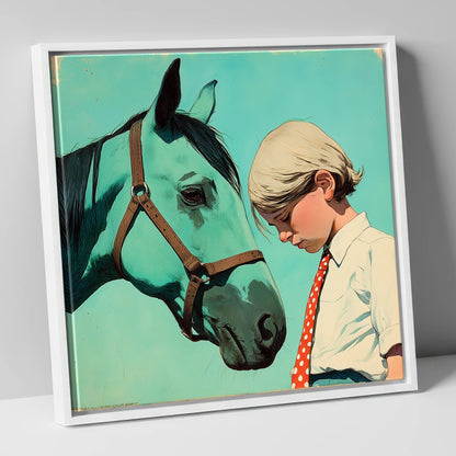 The Unspoken Bond horse & rider canvas wall art in white frame
