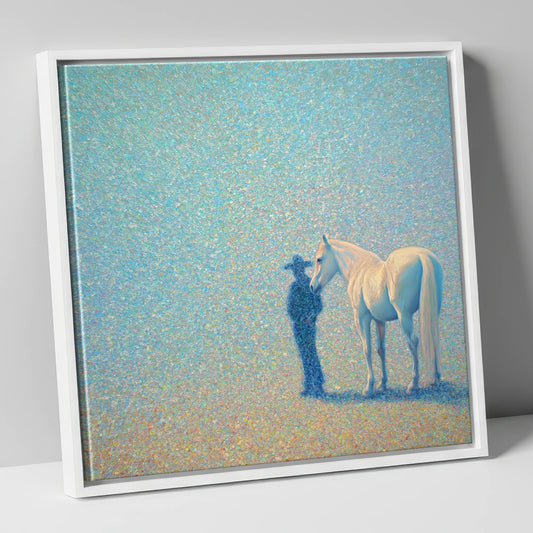 Echoes of the High Plains western horse canvas wall art in white frame