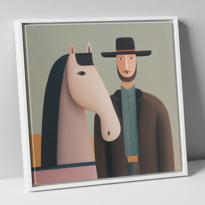 The Quiet Companions western horse canvas wall art in white frame
