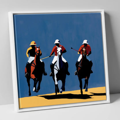 High Goal Charge polo horse canvas wall art in white frame