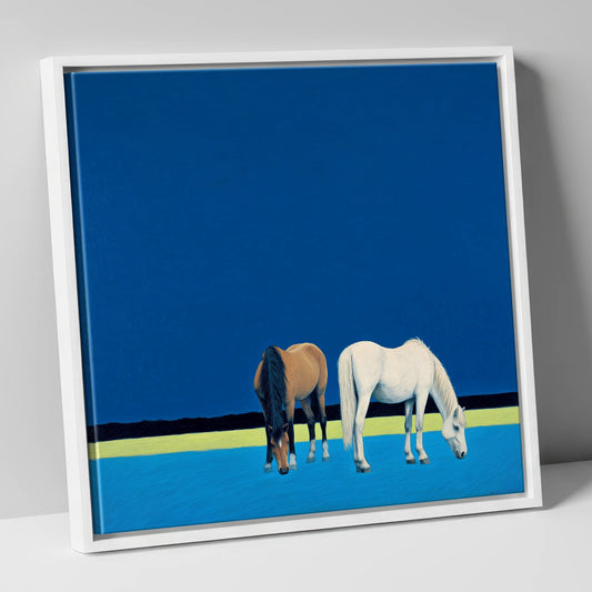 Cobalt Pastures horse landscape canvas wall art in white frame