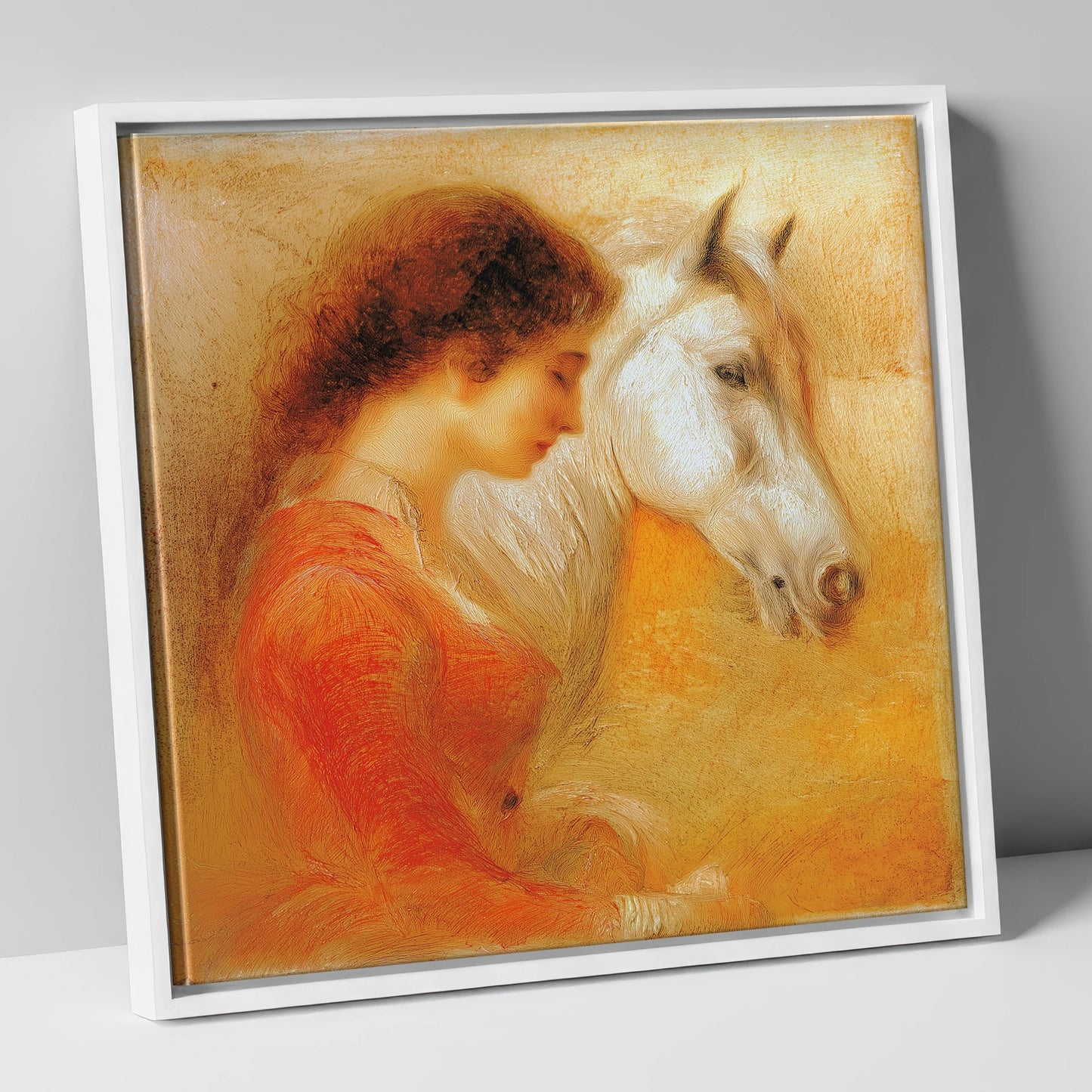 A Quiet Bond horse & rider canvas wall art in white frame