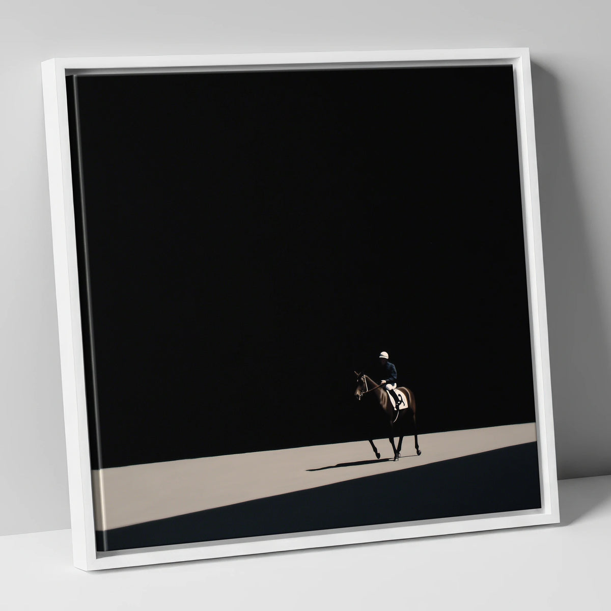 Chestnut Racehorse in Stark Light racing horse canvas wall art in white frame