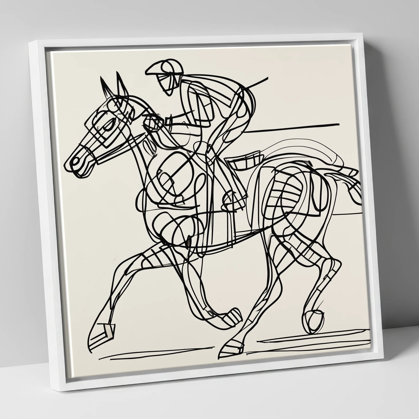 Linear Racing Form racing horse canvas wall art in white frame