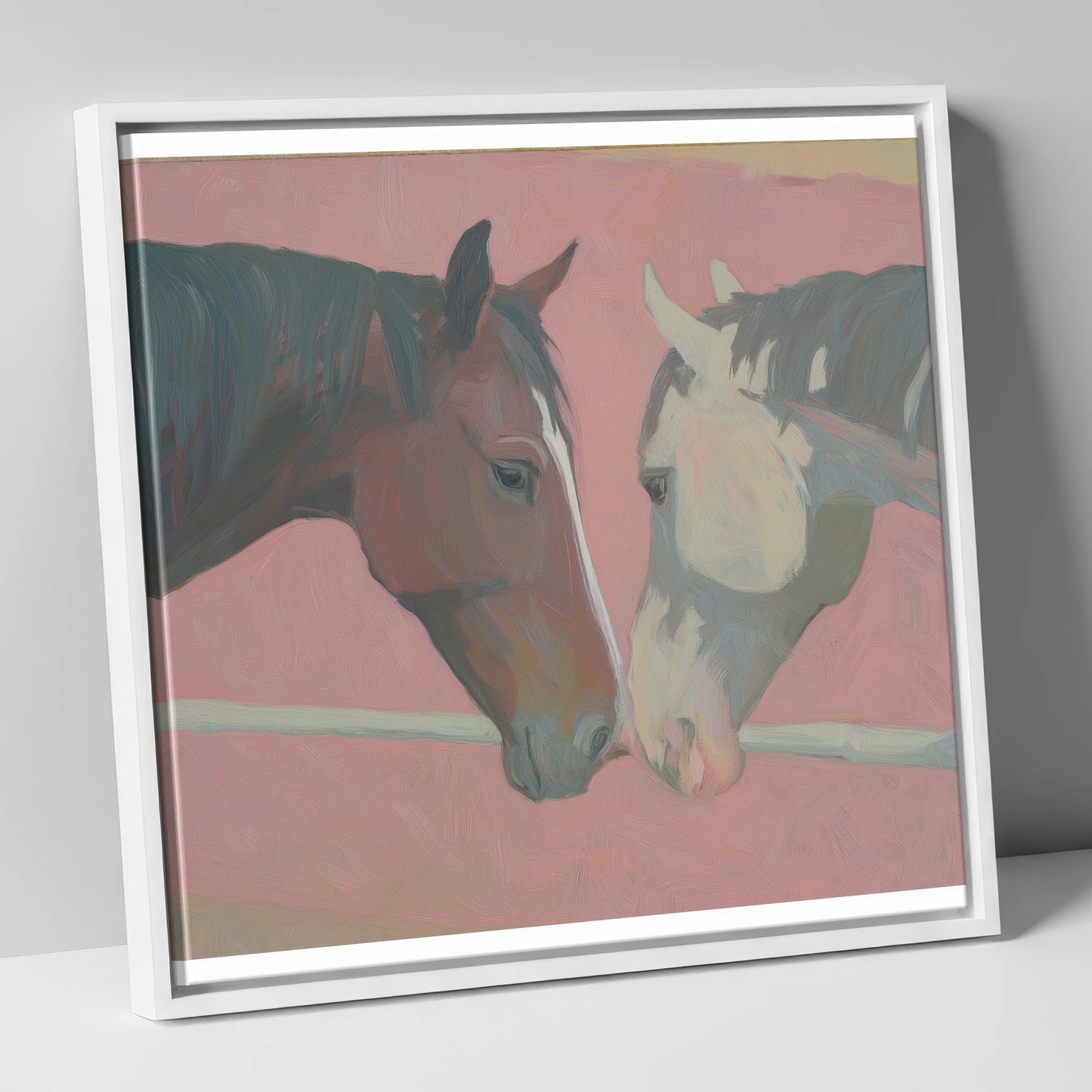 Quiet Companions horse portrait canvas wall art in white frame