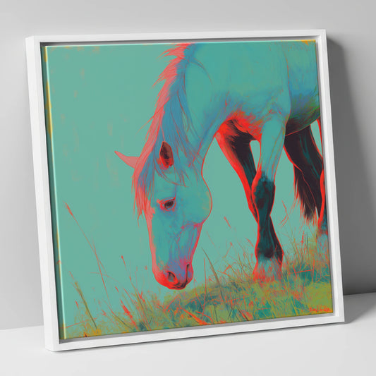 Electric Pasture Portrait horse portrait canvas wall art in white frame