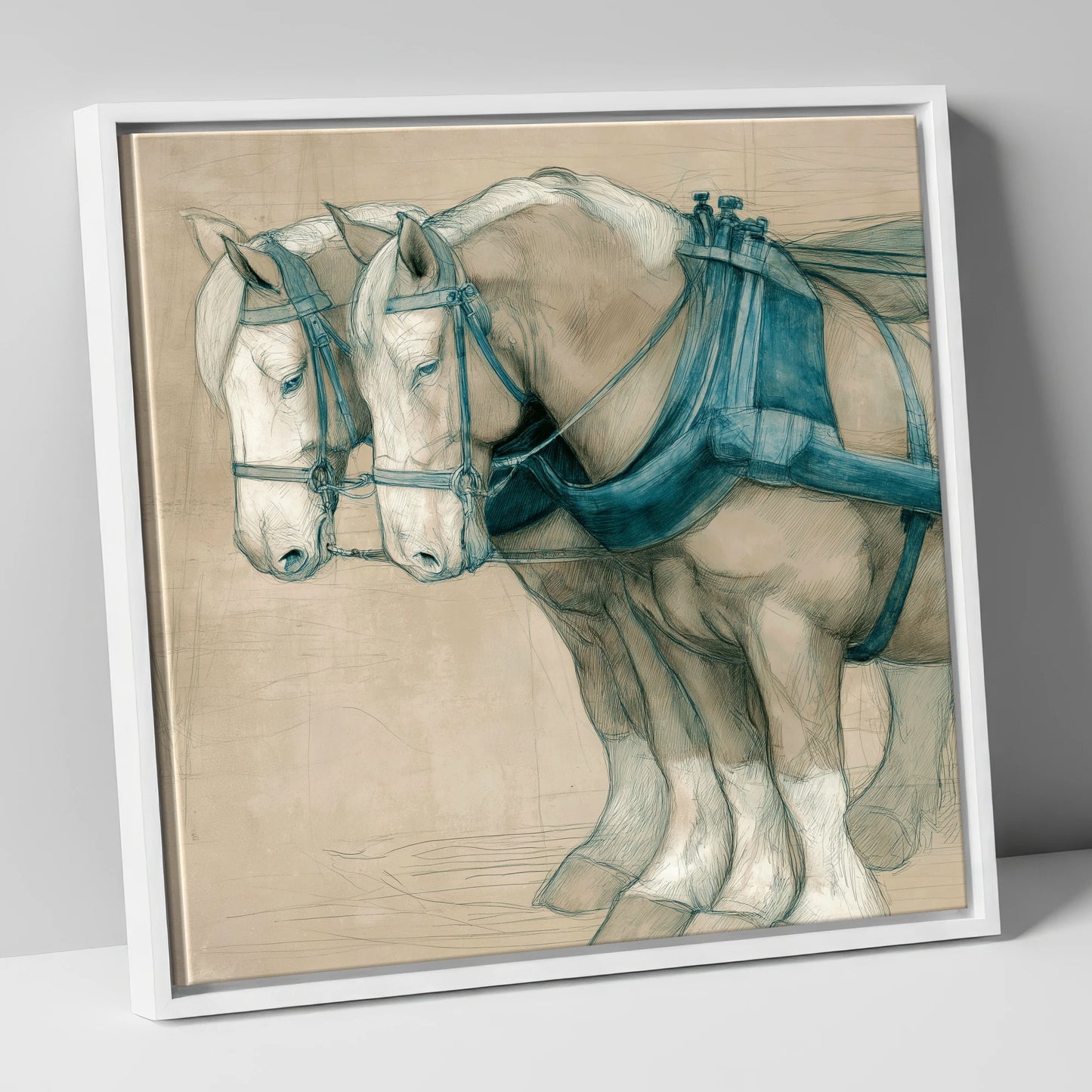 Quiet Strength in Harness working horse canvas wall art in white frame