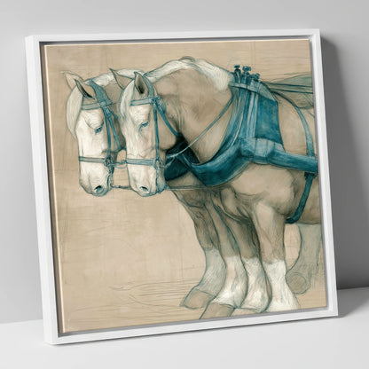 Quiet Strength in Harness working horse canvas wall art in white frame