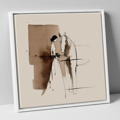 Silent Devotion horse & rider canvas wall art in white frame